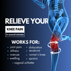 Illustration of a knee with a skeleton on a dark background, promoting relief for knee pain.