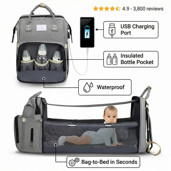 NestPack - Diaper bag with foldout bed - Glovyzone 